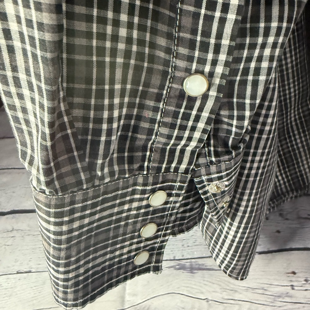 Panhandle Slim Western Brown Black and White Plaid Button-Up Shirt w Buttons - Picture 5 of 5